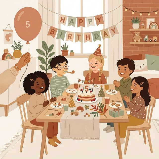 Barn vid ett uppdukat kalasbord